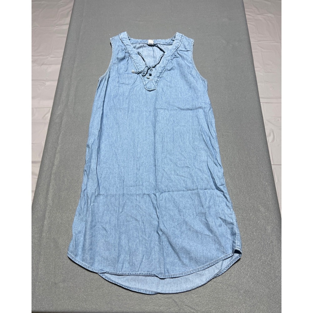 Old Navy Womens XS Light Wash Sleeveless V-Neck Tie Chambray Shift Dress 202085